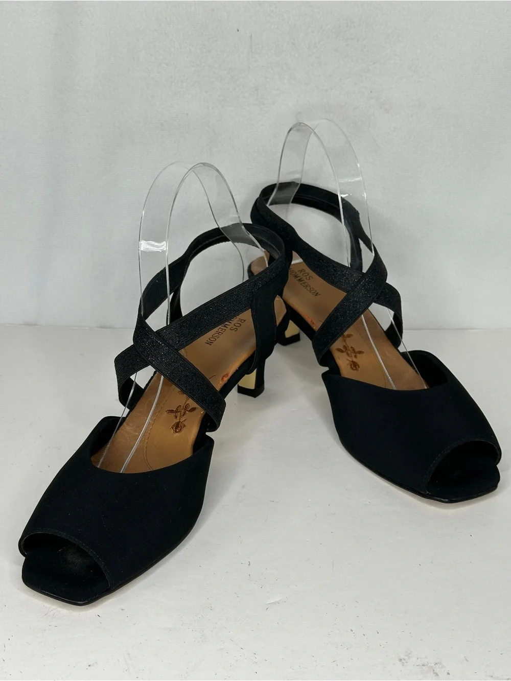 Rod Hommerson  Black Glitter Strappy  Pumps Peep Toe Retro Sz 9 1/2N